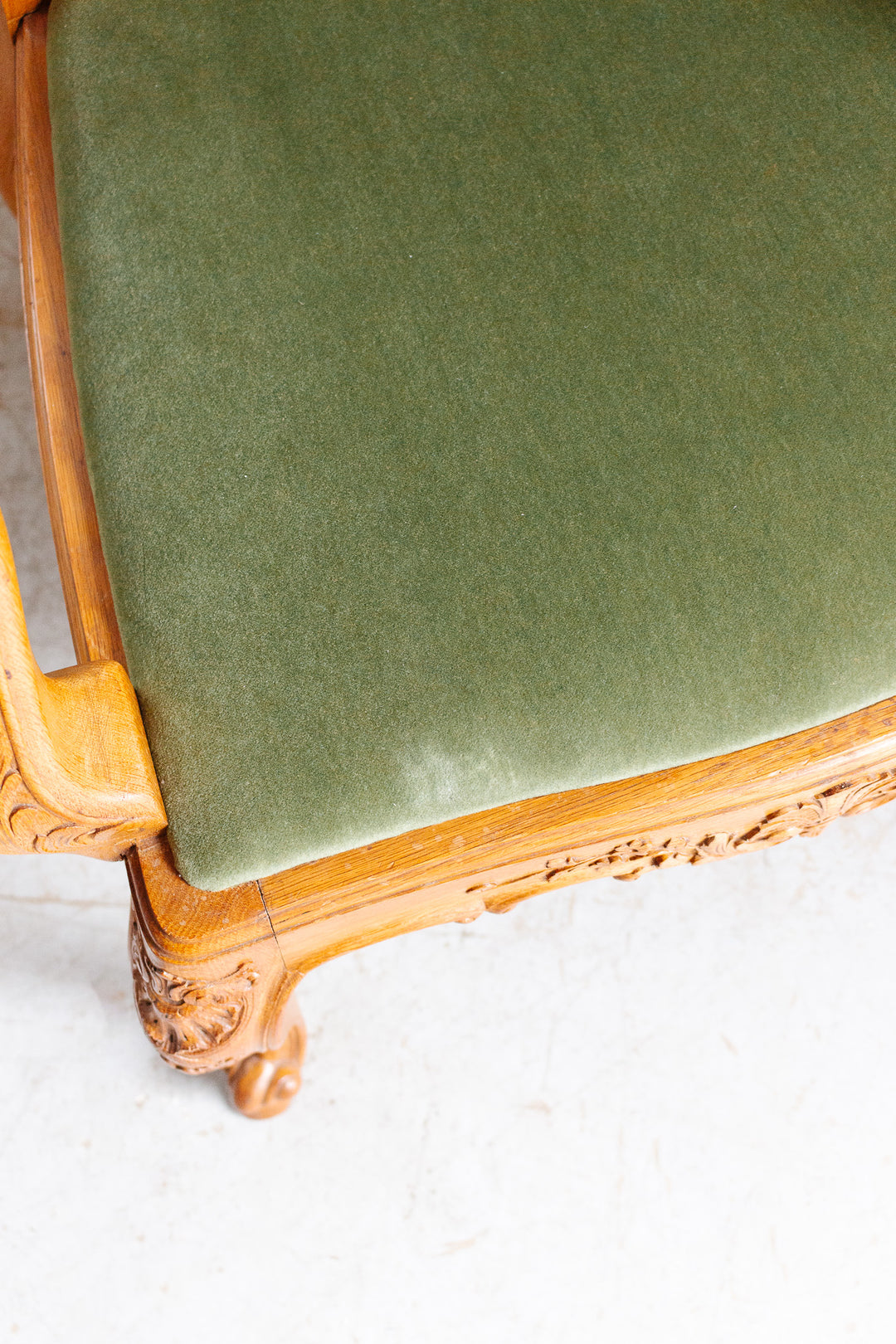 pair of 1950s Belgian Liégeoise rococo style carved oak armchairs