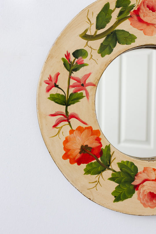 vintage french hand painted rose mirror