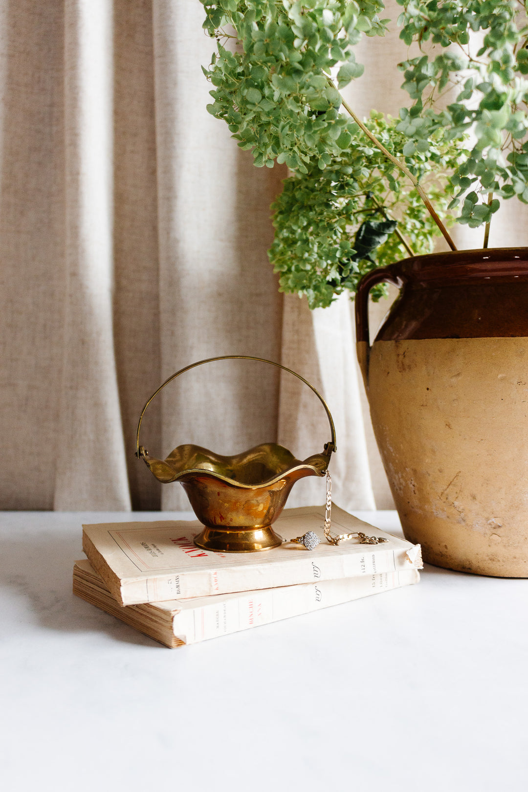 vintage french brass fluted bowl with handle
