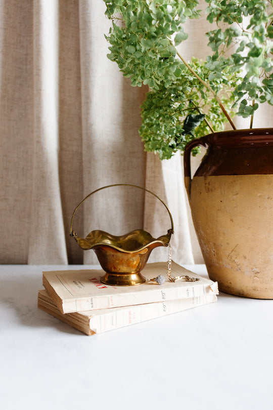 vintage french brass fluted bowl with handle