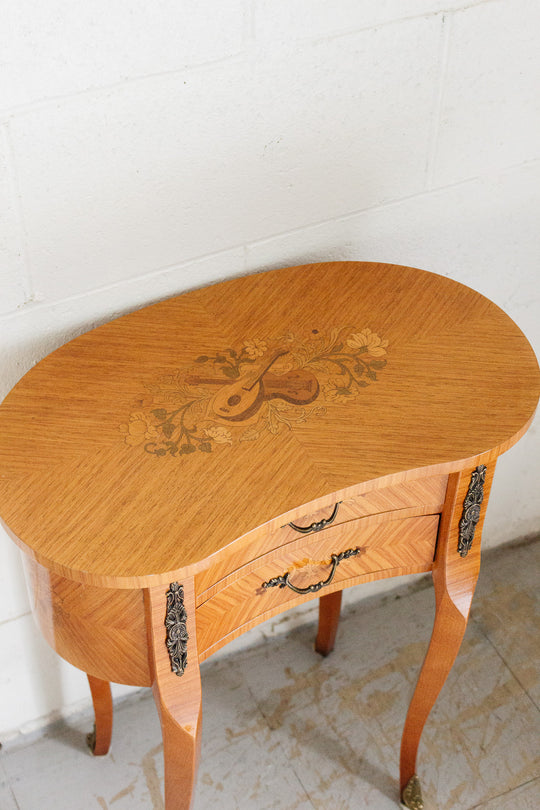 vintage louis xv style side table with marquetry inlay