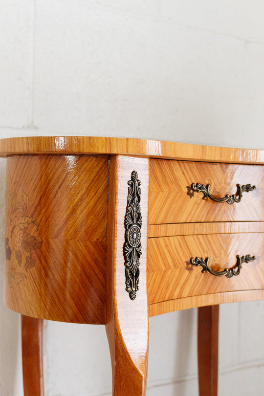 vintage louis xv style side table with marquetry inlay