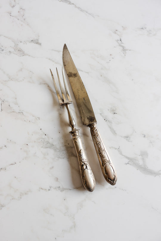 antique french "paris" silver plate carving set