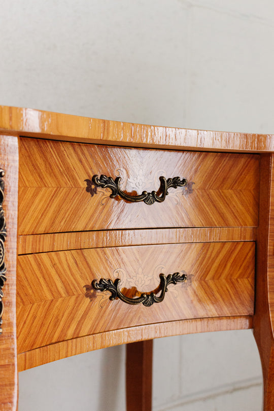 vintage louis xv style side table with marquetry inlay
