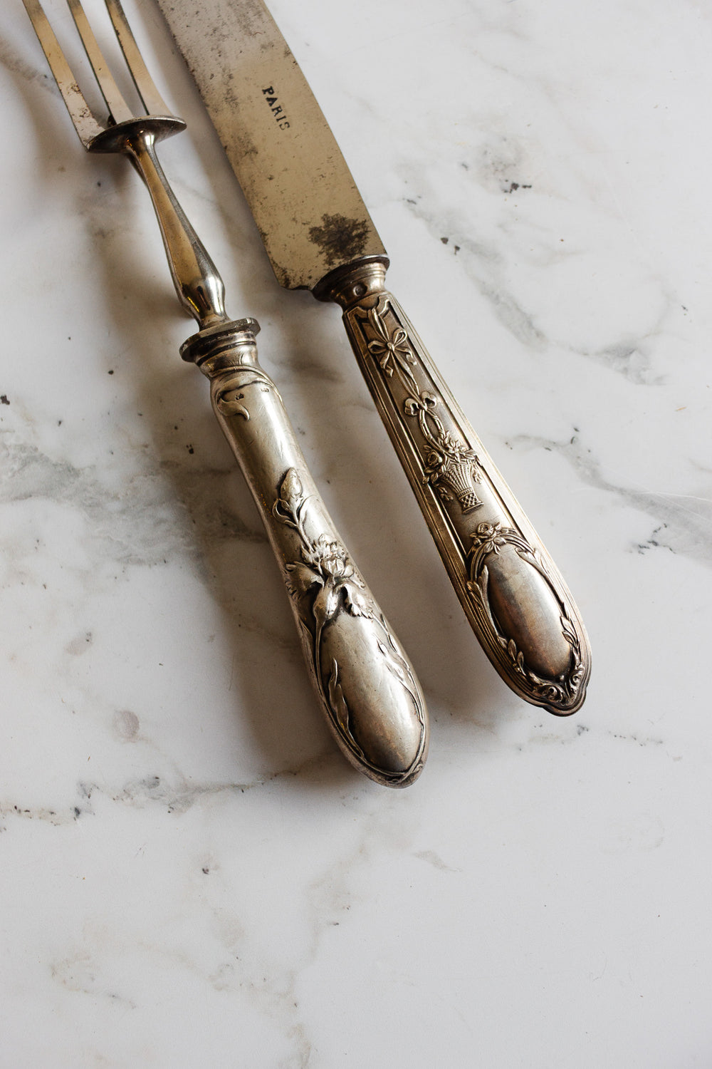 antique french "paris" silver plate carving set