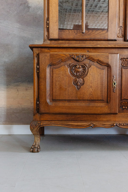 1930s French Rococo style oak china cabinet