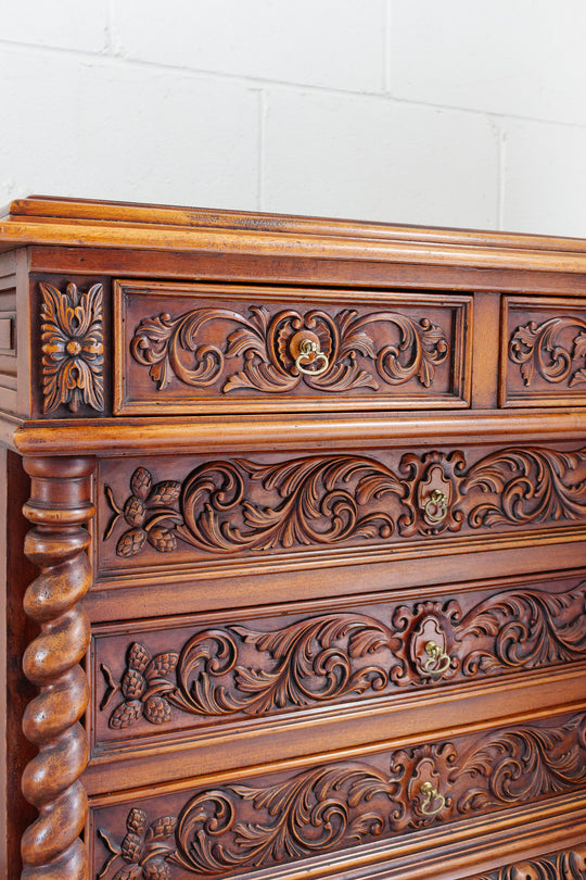 turn of the century Italian carved walnut chest of drawers