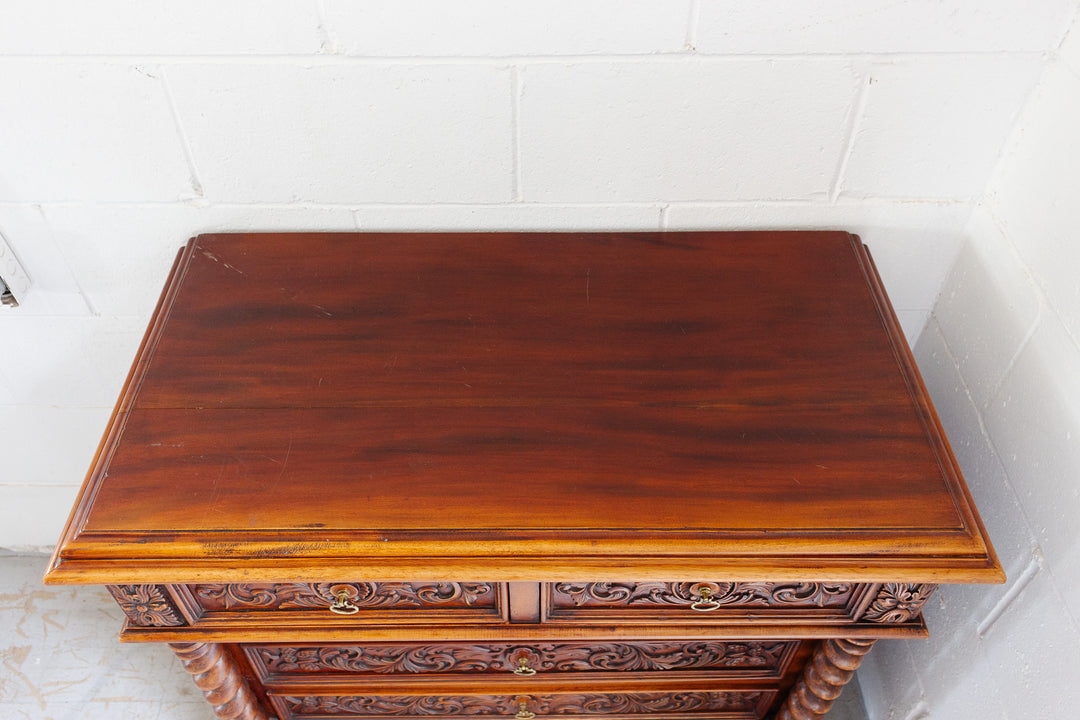 turn of the century Italian carved walnut chest of drawers