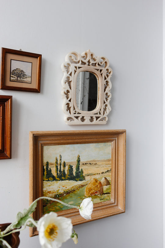 rare antique french carved alabaster mirror