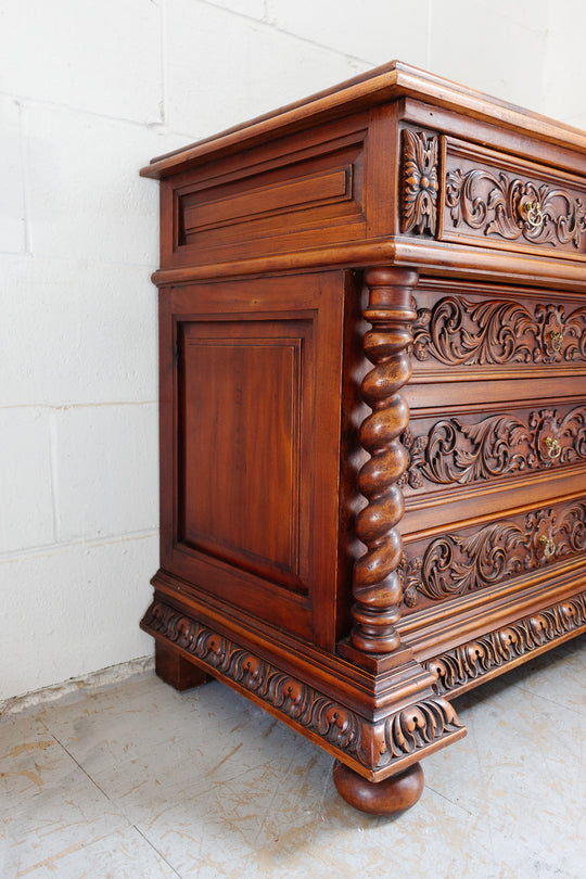 turn of the century Italian carved walnut chest of drawers