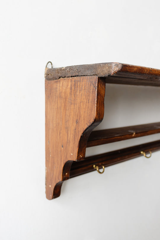 vintage french wall mounted farmhouse wooden shelf with hooks