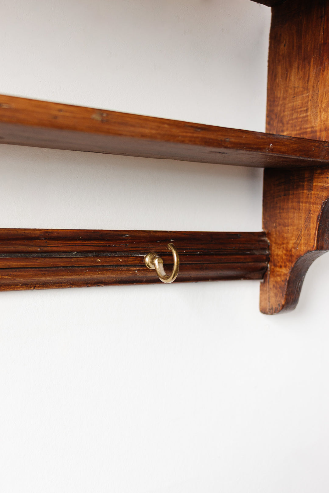 vintage french wall mounted farmhouse wooden shelf with hooks