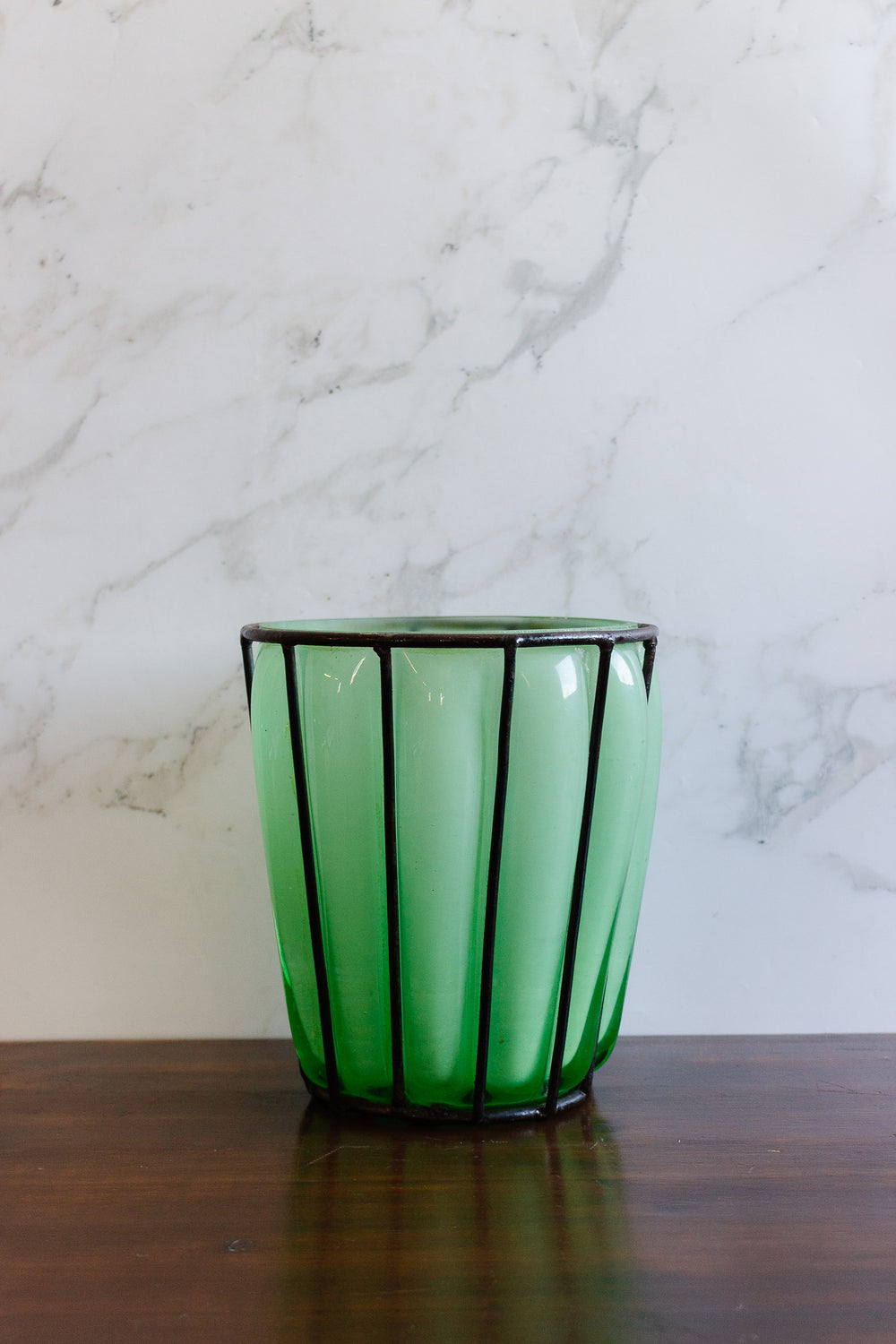 vintage french blown glass caged bucket