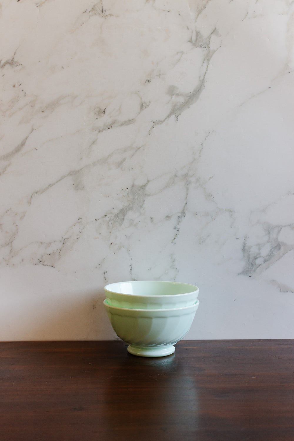 pair of vintage french mint green opaline bowls