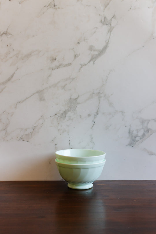 pair of vintage french mint green opaline bowls