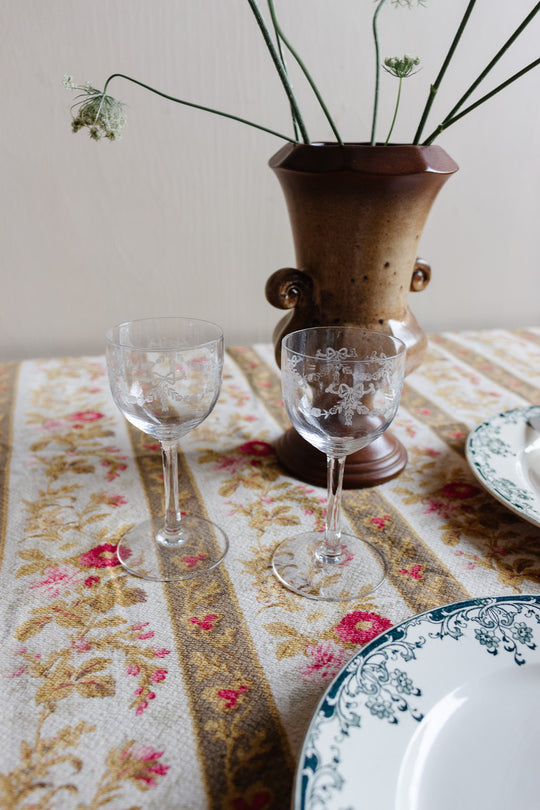 turn of the century French engraved crystal glasses, set of 8