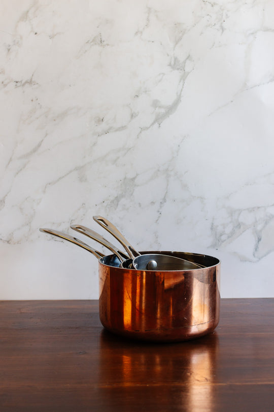 set of 3 french graduated copper pots