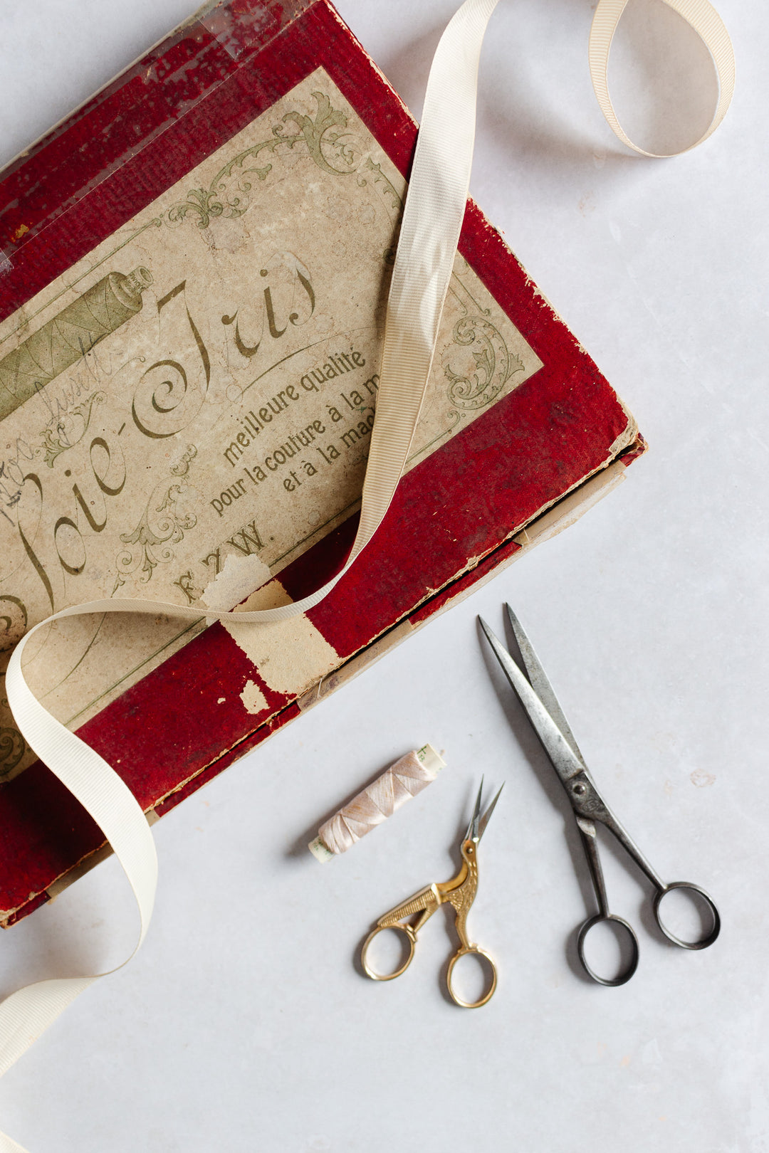 antique Swiss "mercerie" thread storage box