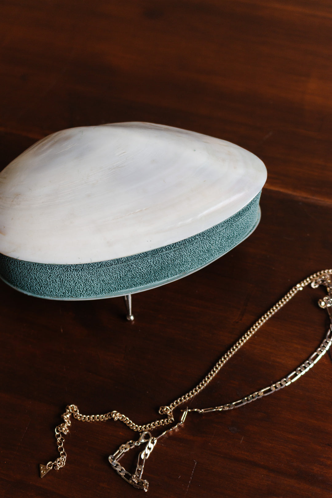 midcentury french velvet interior footed shell box