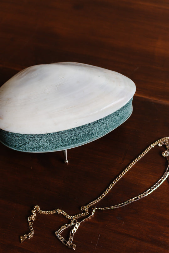 midcentury french velvet interior footed shell box