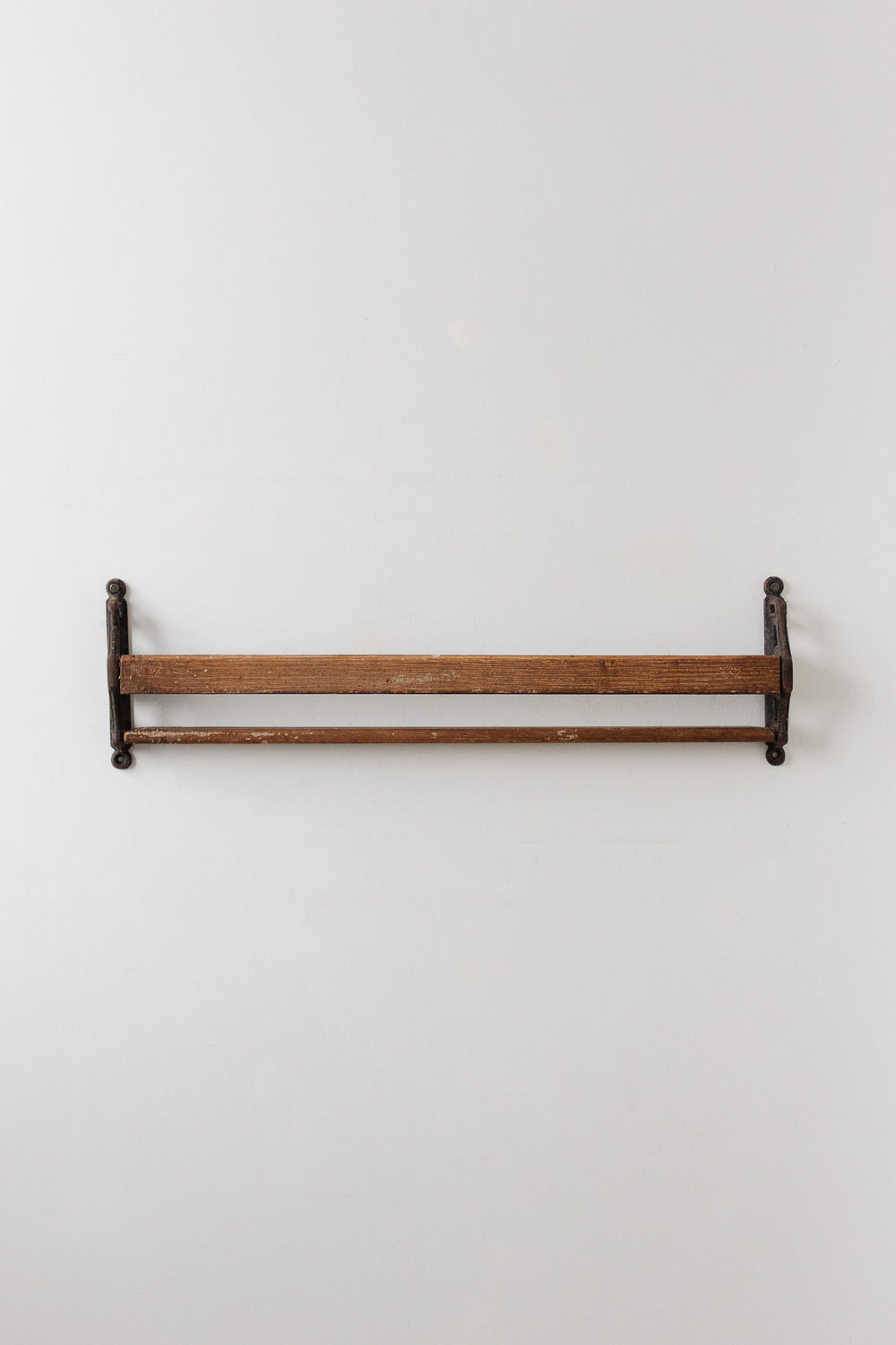 vintage european rustic wood and cast iron plate rack