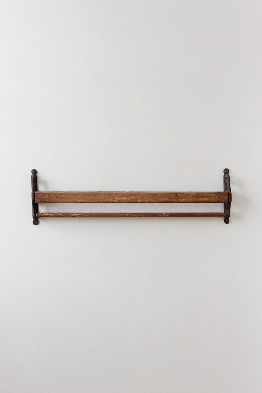 vintage european rustic wood and cast iron plate rack