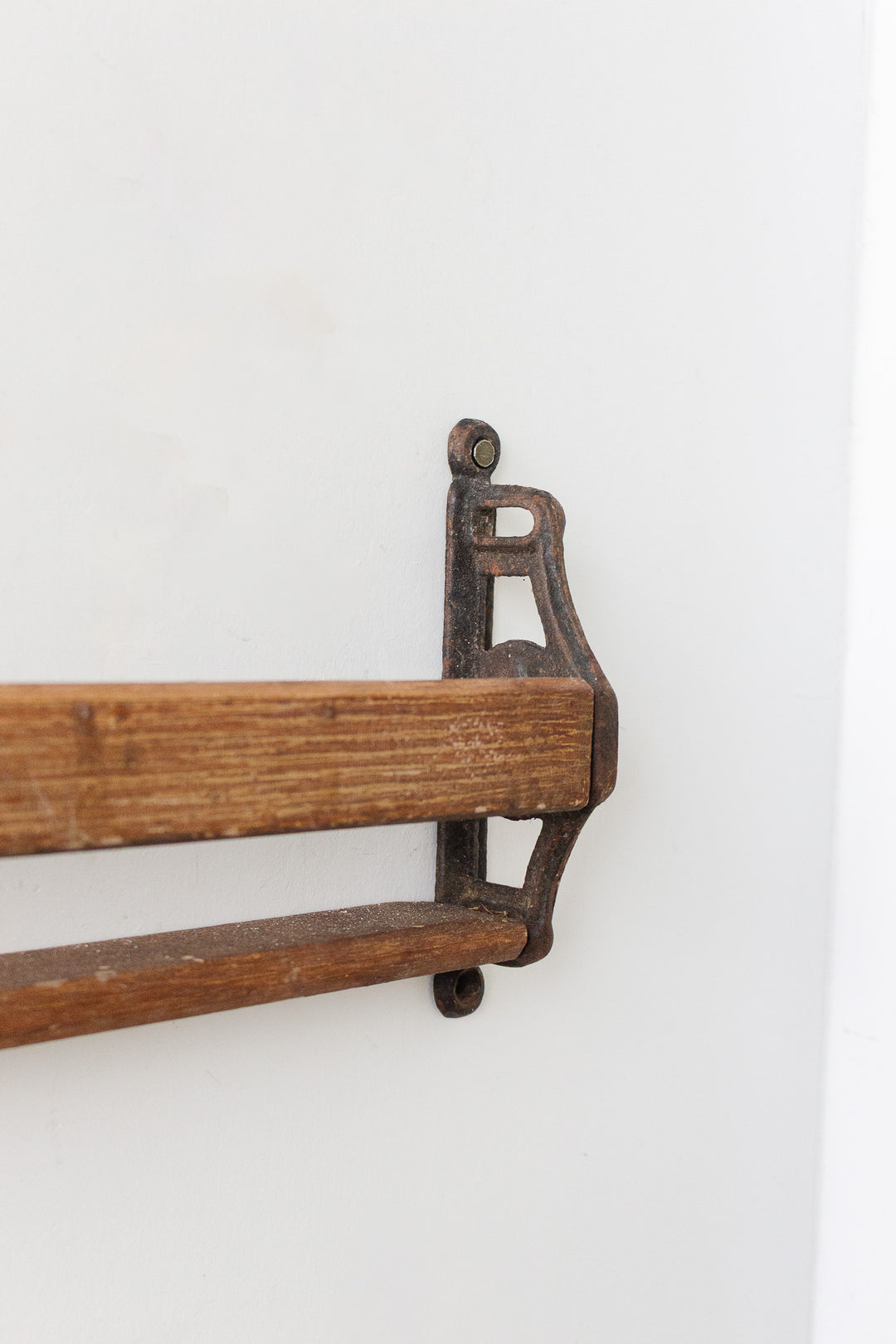 vintage european rustic wood and cast iron plate rack