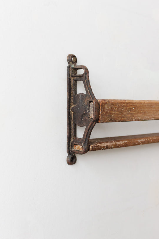 vintage european rustic wood and cast iron plate rack