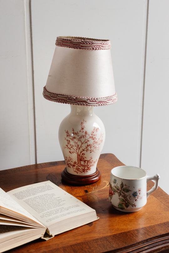 vintage french ceramic lamp with fabric shade