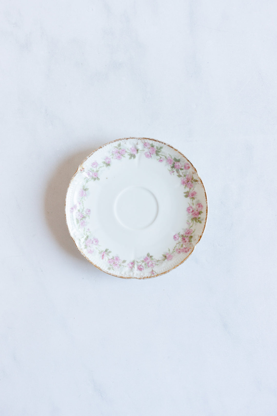 antique French petite pink floral teacup and saucer