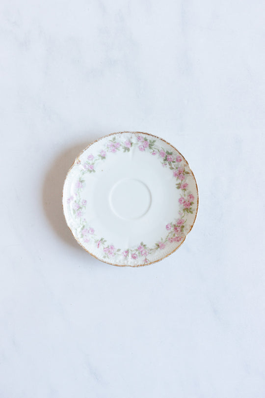 antique French petite pink floral teacup and saucer