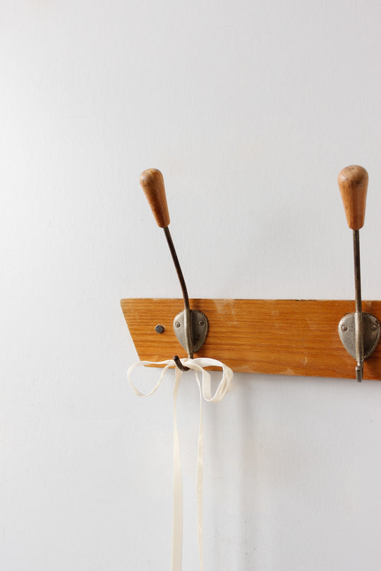 midcentury french wood and metal portemanteau