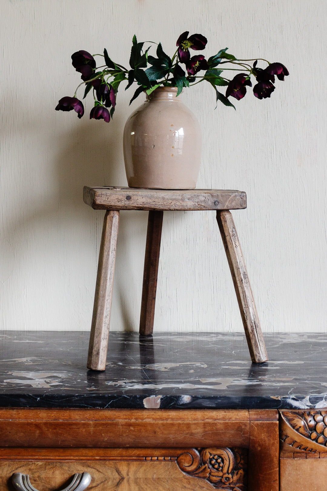antique french farmhouse tripod stool