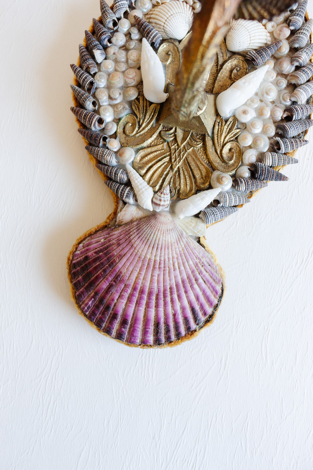 vintage french single candle shell sconce with velvet backing