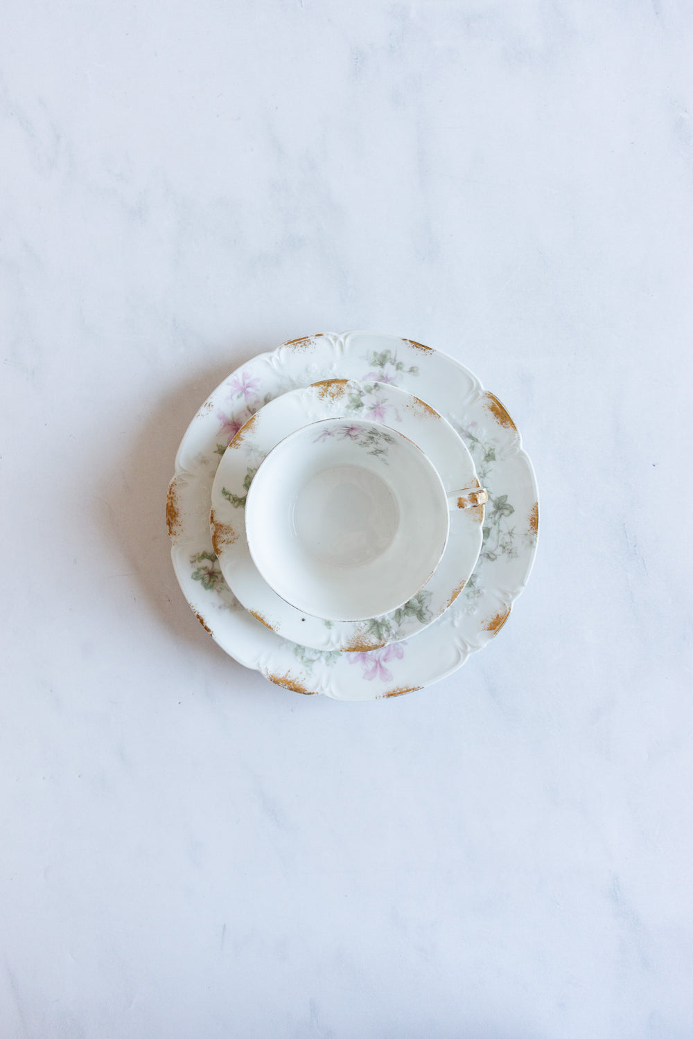 antique french three piece Limoges teacup set