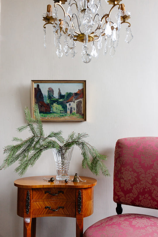 vintage louis xv style side table with marquetry inlay