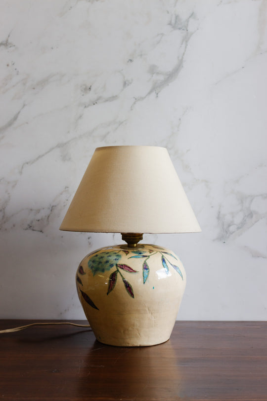 vintage french hand-painted artisanal pottery with shade