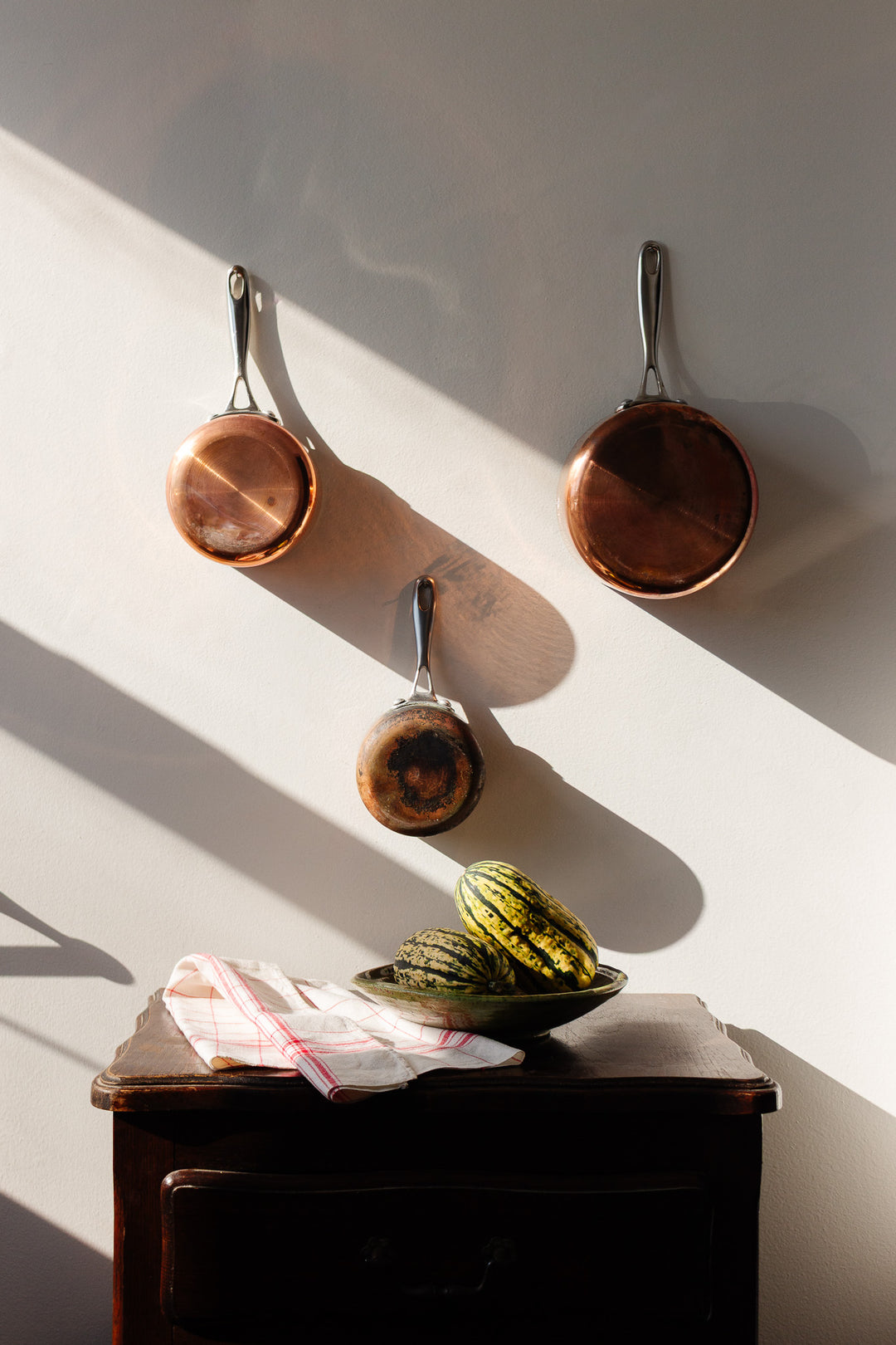 set of 3 french graduated copper pots