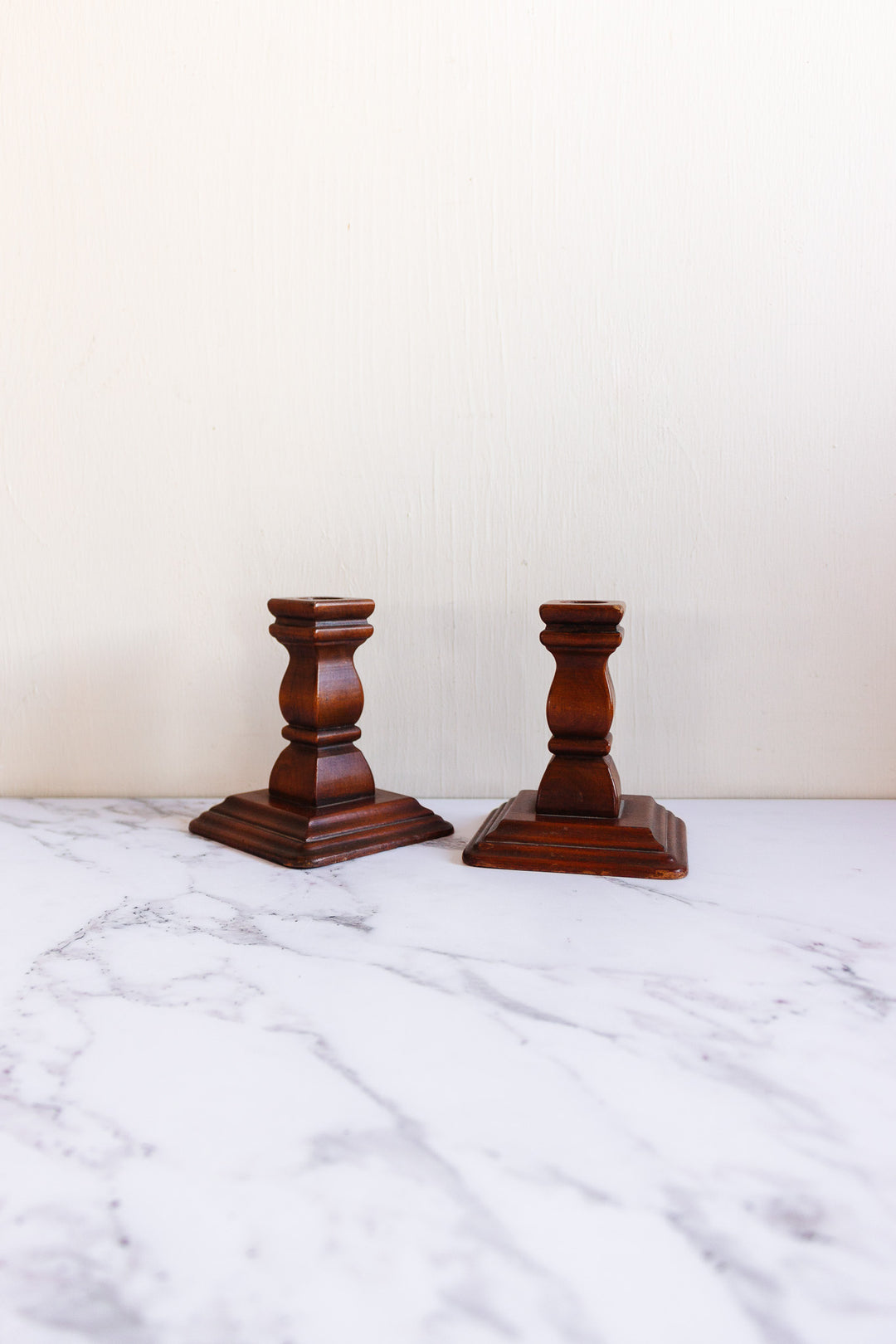 pair of vintage French carved fruitwood candlesticks