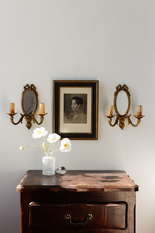 pair of vintage Louis XVI mirrored sconces