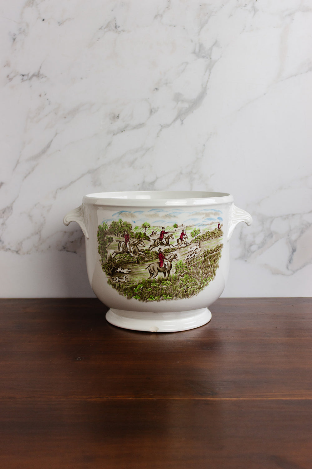 vintage johnson bros tally-ho "the jump" ironstone cachepot