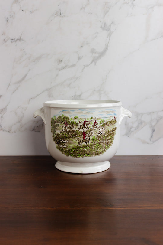 vintage johnson bros tally-ho "the jump" ironstone cachepot