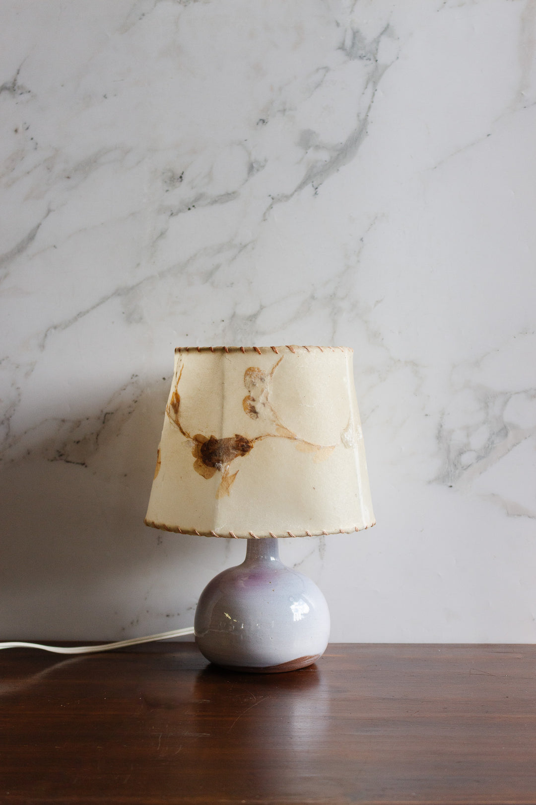 vintage french pottery lamp with dornbush shade
