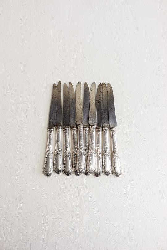 antique french silver plate "paris" knives, set of 10