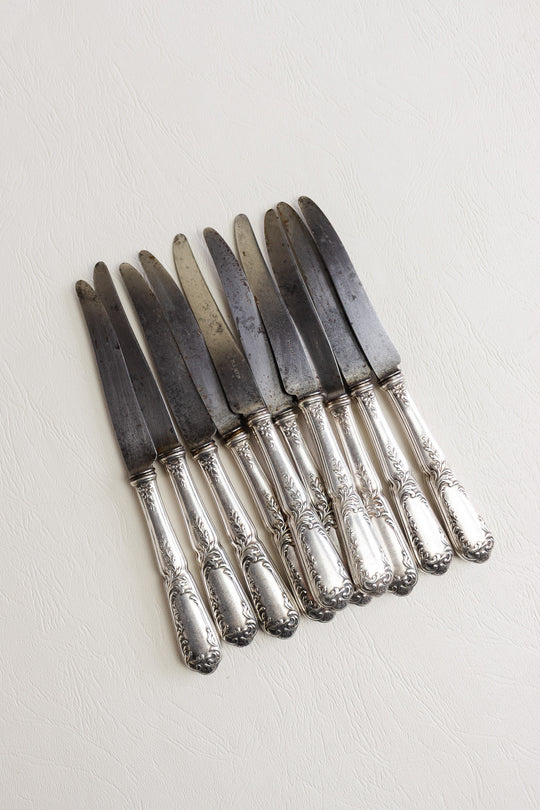 antique french silver plate "paris" knives, set of 10