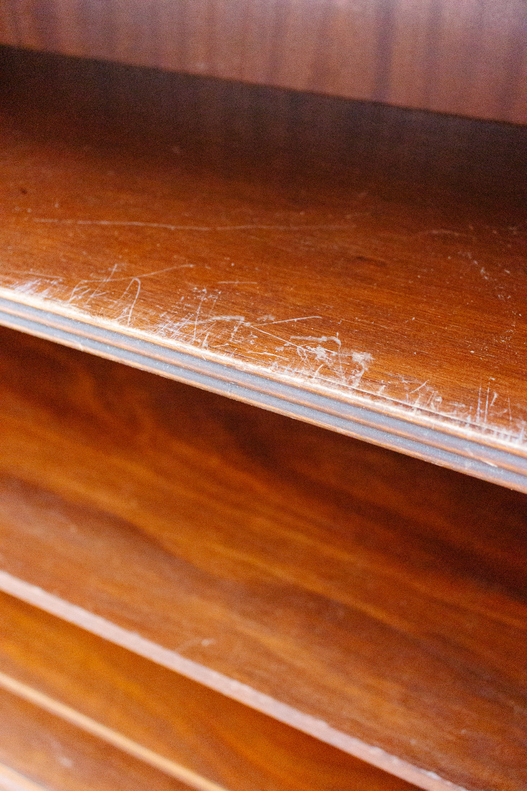 vintage English regency open bookcase with inlay