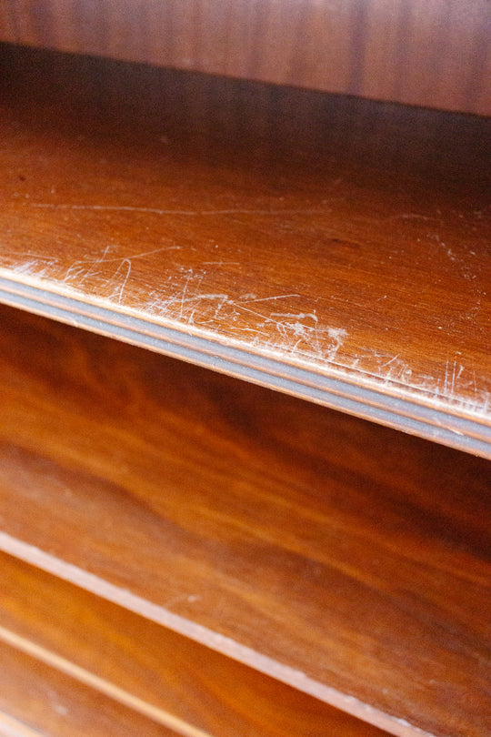 vintage English regency open bookcase with inlay