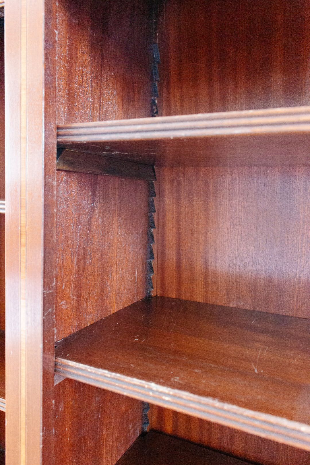vintage English regency open bookcase with inlay