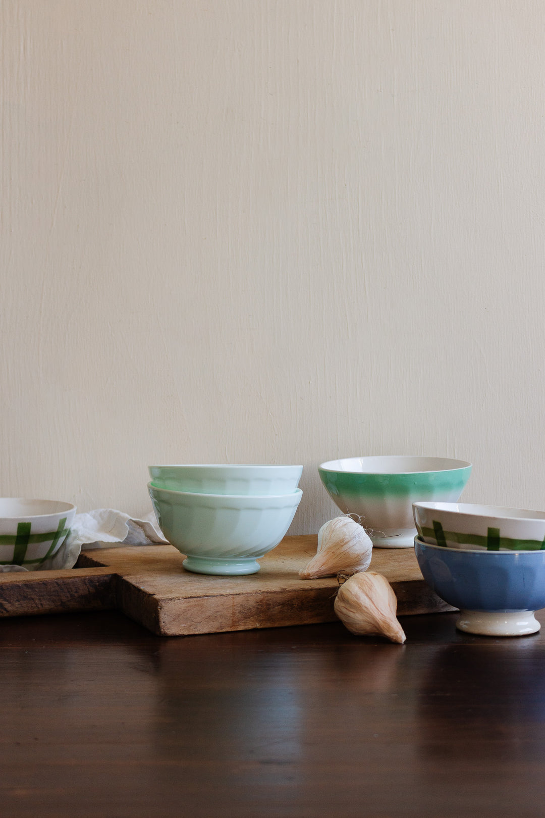 pair of vintage french mint green opaline bowls
