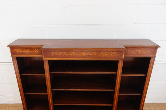 vintage English regency open bookcase with inlay
